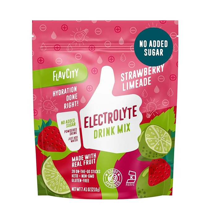 FlavCity Strawberry Limeade Electrolytes Powder Packets - 28 Hydration Packets - No Added Sugar -... | Amazon (US)