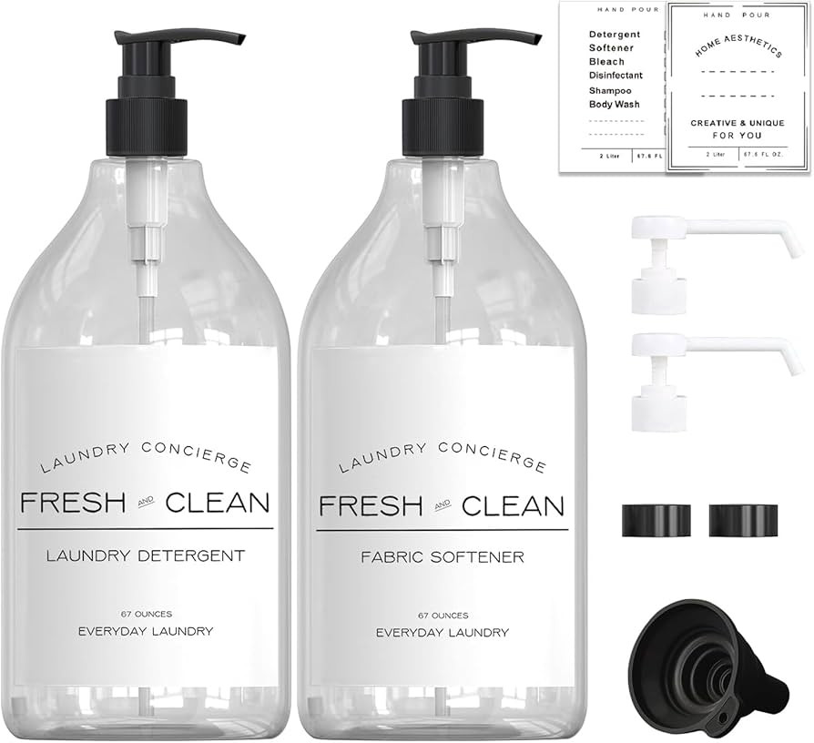 Half Gallon Laundry Detergent Dispenser - 67.6 oz Refillable Fabric Softener Pump Bottle Soap Dis... | Amazon (US)