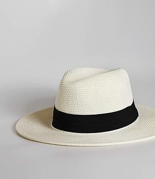 Womens Mens Wide Brim Straw Panama Hat Fedora Summer Beach Sun Hat UPF Straw Hat for Women at Ama... | Amazon (US)