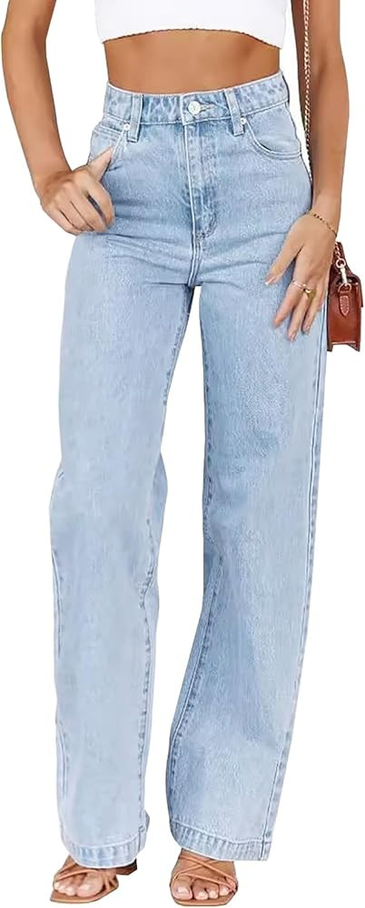 LONGBIDA Women's Baggy Jeans,Boyfriend High Wasited Stretchy Demin Pants Wide Leg Jeans for Women... | Amazon (US)