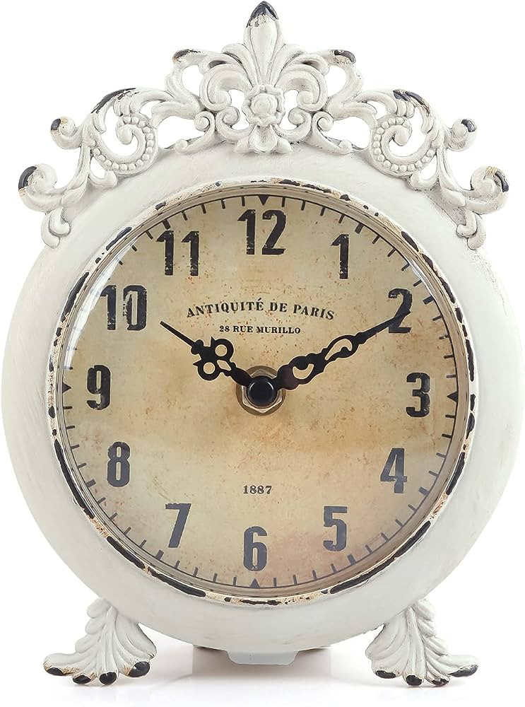 NIKKY HOME Small Vintage Table Clock, Decorative Shelf Desk Top Clock Battery Operated Round Fren... | Amazon (US)