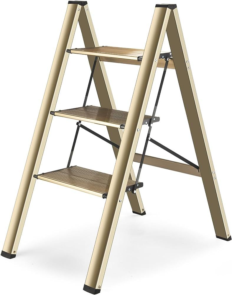 HBTower 3 Step Ladder, Aluminum Ladder, Folding Step Stool for Adults, 330LBS Capacity Sturdy& Po... | Amazon (US)