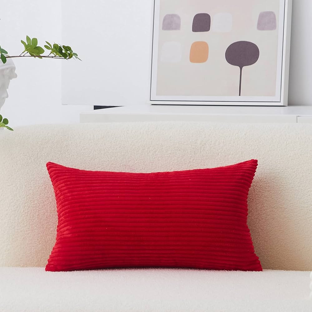 Home Brilliant Red Pillow Cover 12x20 Decorative Lumbar Throw Pillows Striped Corduroy Oblong Thr... | Amazon (US)