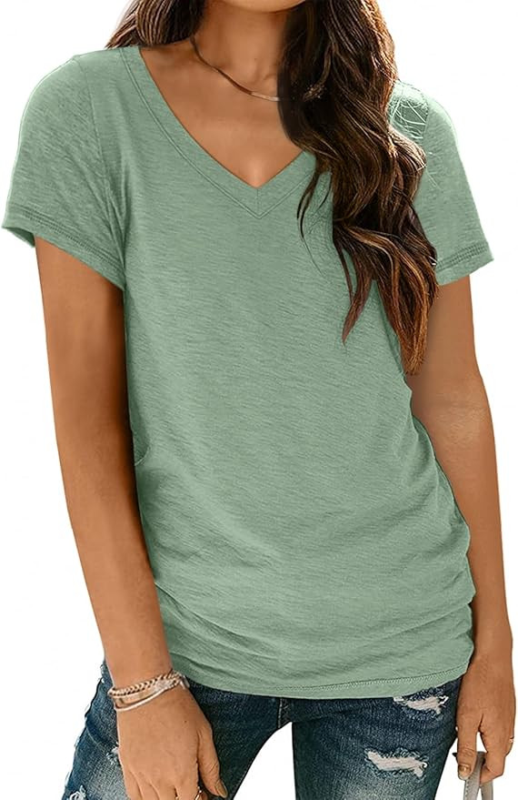 AUTOMET T Shirts Short Sleeve V Neck Tees Tops for Women Fashion Trendy Lightweight Soft Casual S... | Amazon (US)