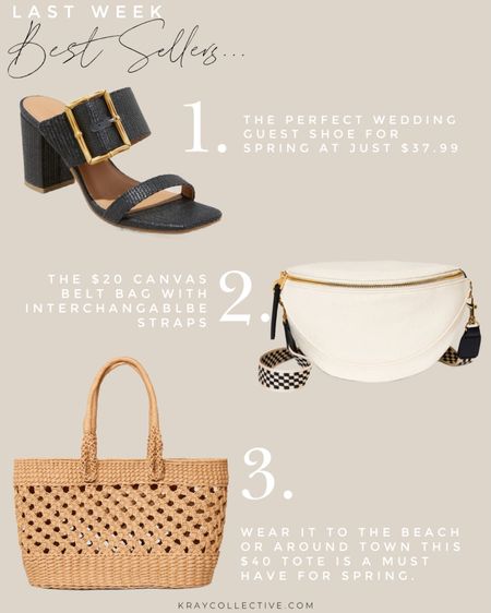 The best selling and most popular links last week in spring accessories.  The perfect everyday beach tote and spring bag, a wedding guest shoe under $45, and a great belt bag with a strap that looks just like Clare v. 

#springaccesories #beltbag #targetstyle #beachtote #beachbag #weddingguest #springsandals

#LTKfindsunder50 #LTKitbag #LTKshoecrush