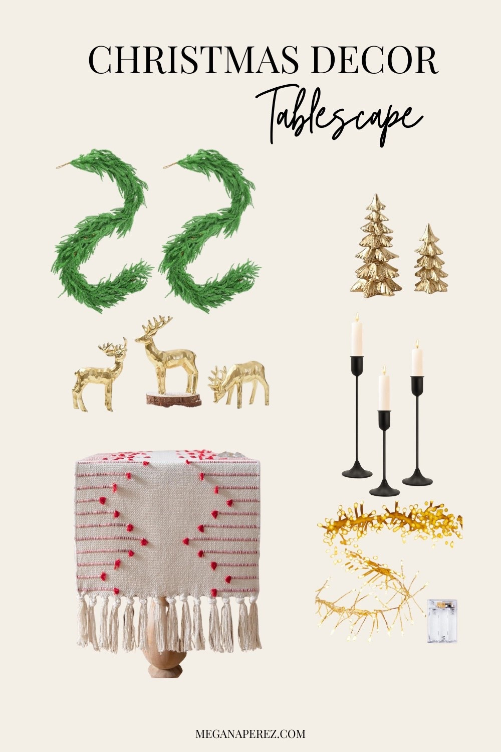 Create a warm, elegant Christmas tablescape with these 2025 holiday decor ideas! 🎄 Featuring gold reindeer, modern candle holders, mini Christmas trees, festive garlands, and a cozy tassel table runner—this setup blends cozy textures with minimalist design. Perfect for your holiday dinner or Christmas party decor. Get inspired for your holiday table setting today!

#ChristmasTablescape #HolidayTableDecor #ChristmasDecorIdeas #ChristmasCenterpiece #HolidayHosting

#LTKHoliday #LTKSeasonal #LTKHome