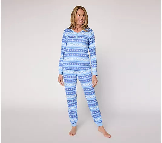 MUK LUKS Cloud Knit Henley Printed Pajama Set - QVC.com | QVC