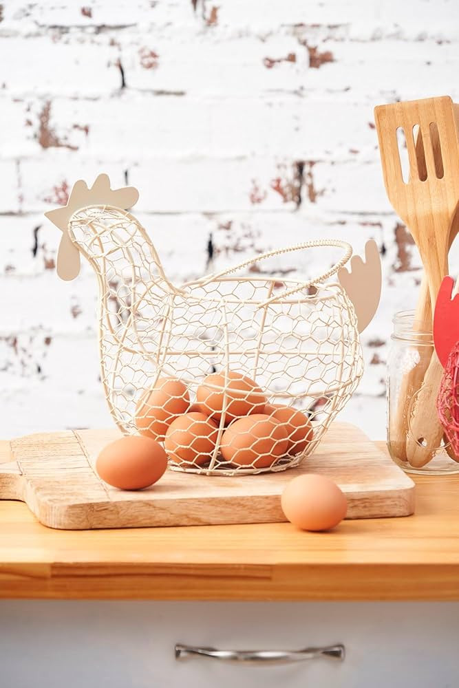 Tag 11.5 Antique White Farmhouse Rustic Vintage Chicken Wire Egg Basket With Handle For Egg Holde... | Amazon (US)