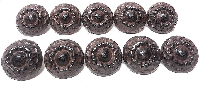10 Pack Antique Brown Cast Iron Round Drawer Pull Knob | Vintage Look Rustic Country Farmhouse D... | Amazon (US)