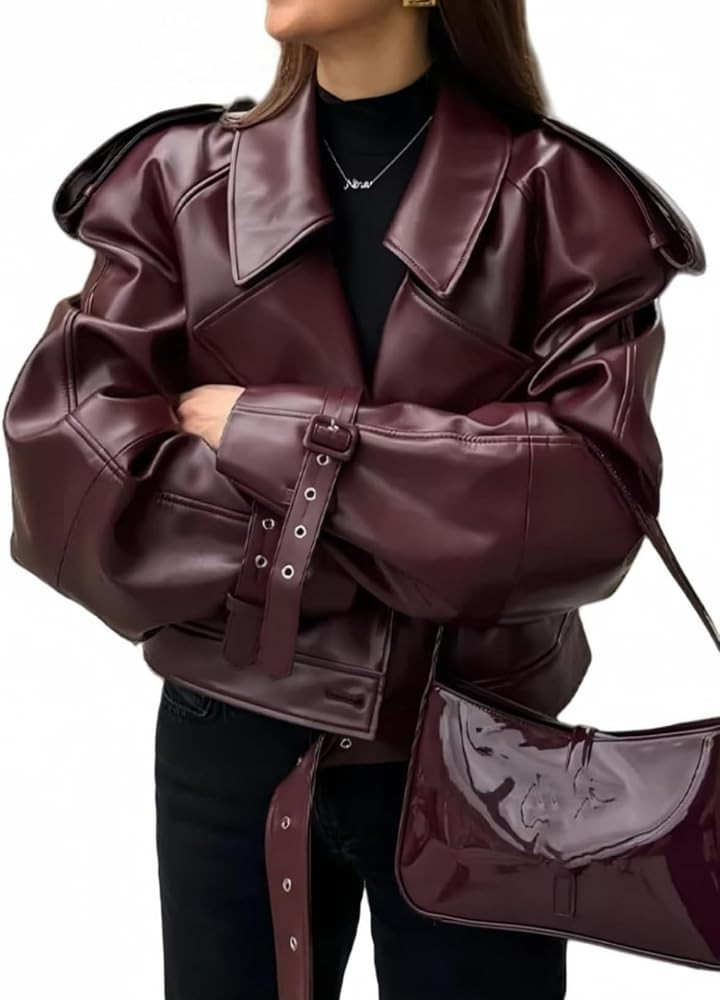 Women Leather Jackets Vintage Slim Fit Coat with Belt Fashion Clothes Fall Outfits 2025 | Amazon (US)