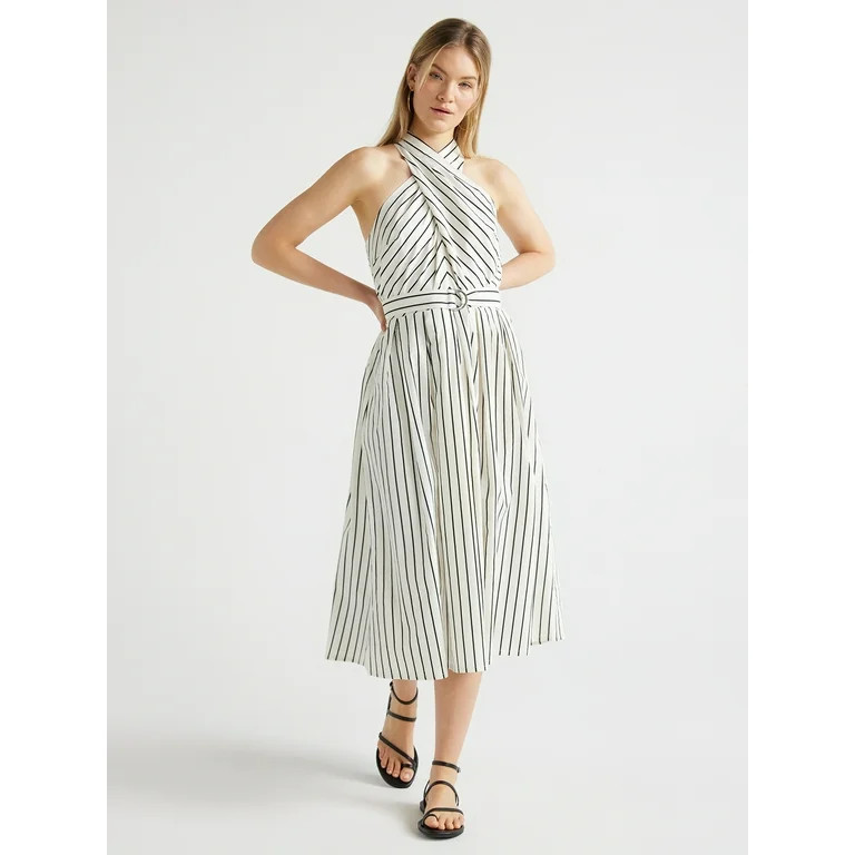 Scoop Women's Belted Halter Midi Dress, Sizes XS-XXL - Walmart.com | Walmart (US)