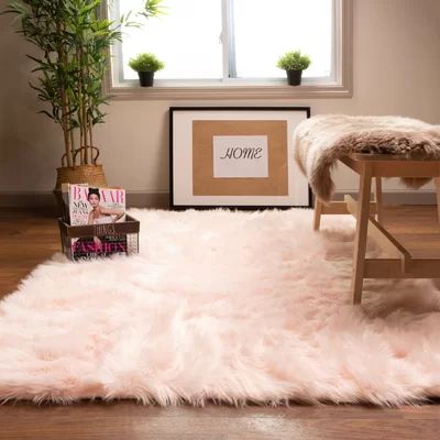 Charlotte Handmade Shag Faux Sheepskin Pink Area Rug House of Hampton® Rug Size: Rectangle 2' x 3' | Wayfair North America