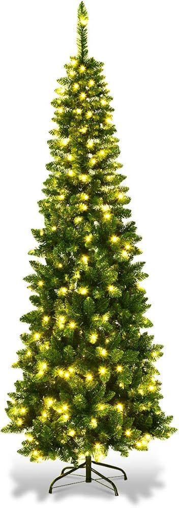 Amazon.com: GOFLAME 4.5FT Pre-Lit Pencil Christmas Tree, Artificial Slim Christmas Tree with 150 ... | Amazon (US)