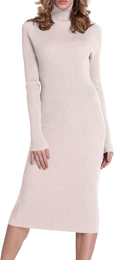 Rocorose Women's Turtleneck Ribbed Elbow Long Sleeve Knit Sweater Dress | Amazon (US)