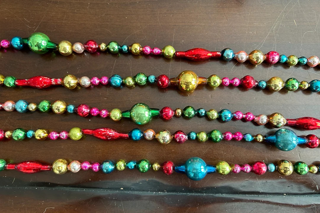 Vintage Christmas Garland Multi Color Multi Size Mercury Glass Big Bead Feather Tree Rainbow Garl... | Etsy (US)