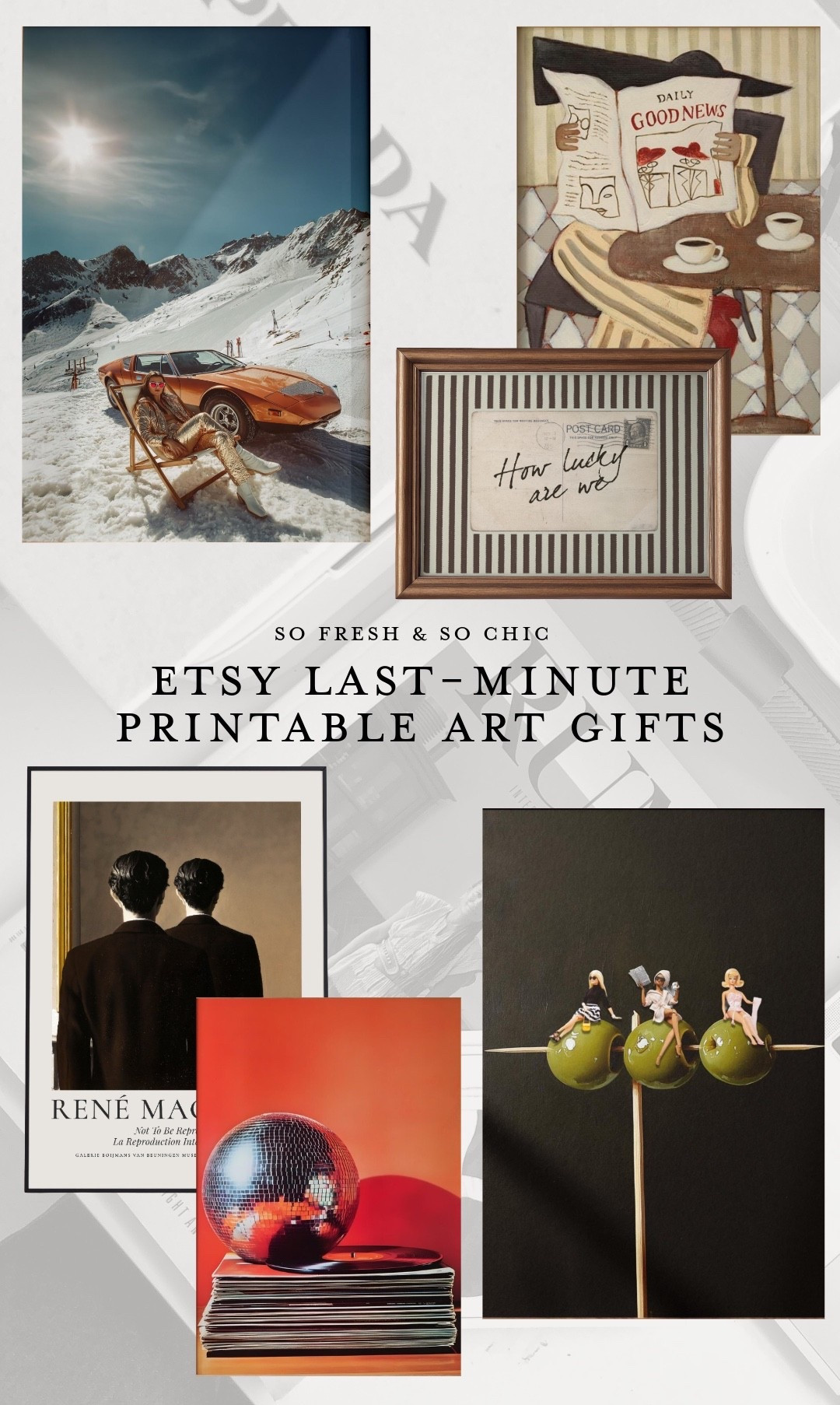 Etsy last minute gift guide for the cool girl! When in doubt, gift art! These digital printable art prints are under $15 and would make an amazing gift for the cool girl who has it all!
/
Etsy gift guide - printable art gift - Etsy Art - postcard art - kitchen art - apres ski art - chic art prints - olive martini art - disco ball pop art - colorful gifts - cool girl gift guide 

#LTKGiftGuide #LTKHome #LTKSaleAlert