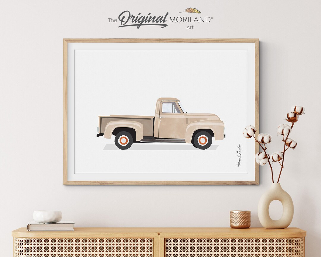Beige Old Truck Print Pickup Truck Wall Art Truck Art - Etsy | Etsy (US)