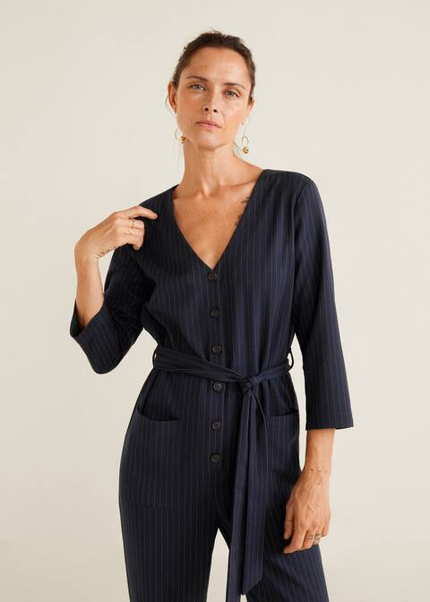 Lange gestreepte jumpsuit - Dames | MANGO (NL)