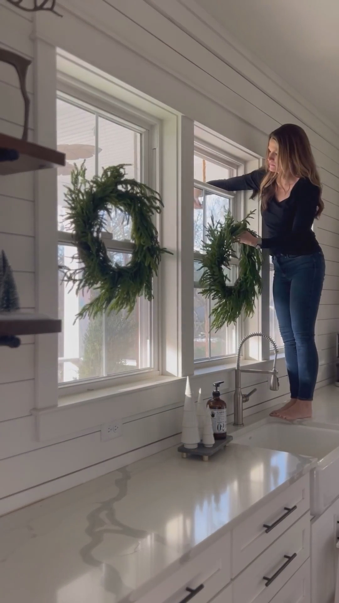 Here’s how I hang my Christmas window wreaths! I loved the simplicity of these Norfolk pine wreaths and velvet bows! Perfect for my Christmas kitchen!

#LTKSeasonal #LTKHoliday #LTKHome
