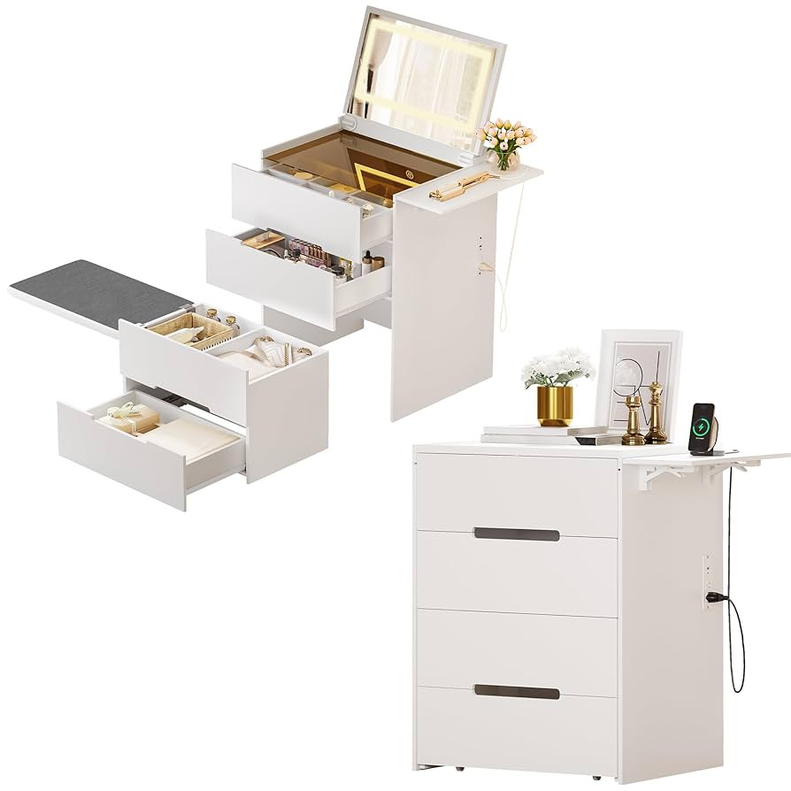 LIKIMIO Vanity Desk with Mirror and Lights, Flip Top Lighted Mirror Makeup Table w/ 3 Drawers& St... | Amazon (US)