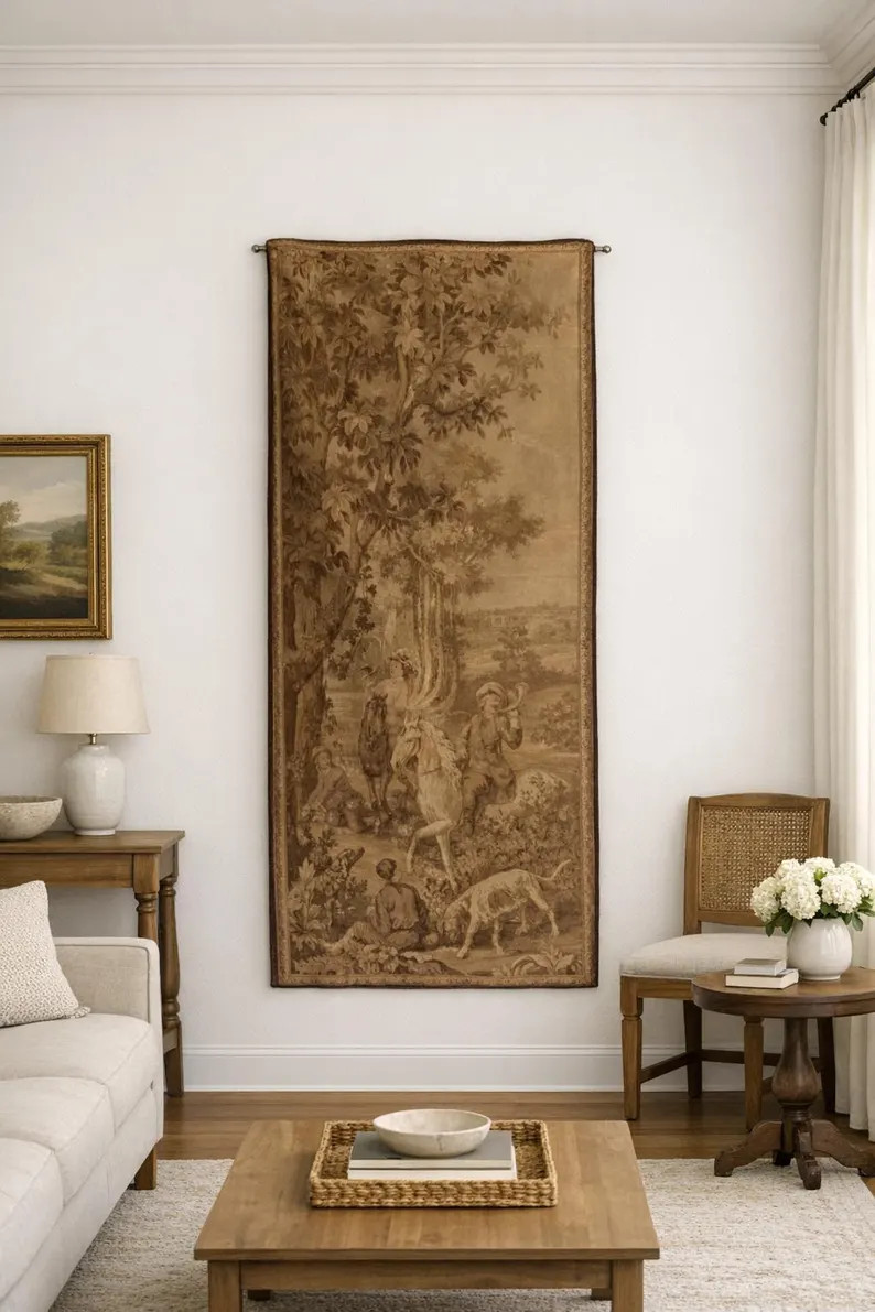 Antique French Aubusson Style Jacquard  Woven Tapestry, Hunting Scene, 55" x 25" | Etsy (Global)