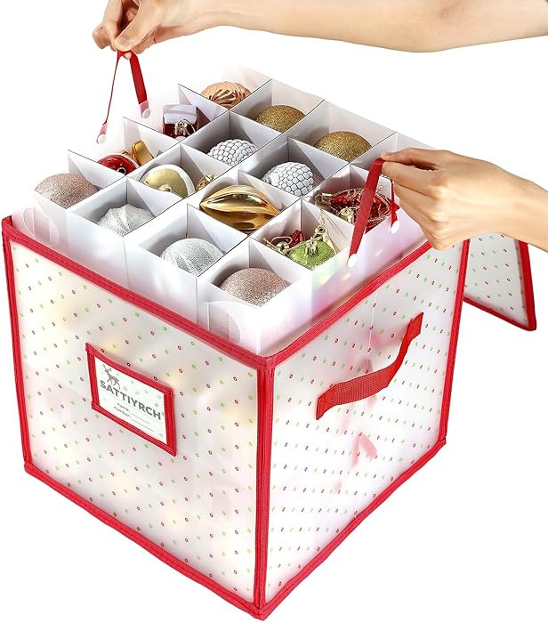 Sattiyrch Plastic Christmas Ornament Storage Box,4 Tray Customizable Divider, Zippered Closure, D... | Amazon (US)