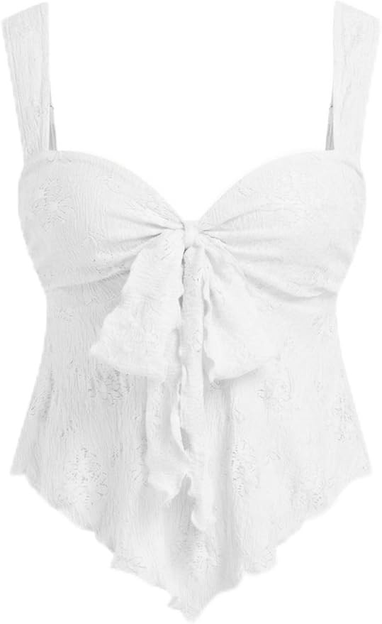 CIDER Floral Babydoll Tops for Women Lace Mesh Cute Bow Tie Sleeveless Going Out Tank Tops Trendy... | Amazon (US)