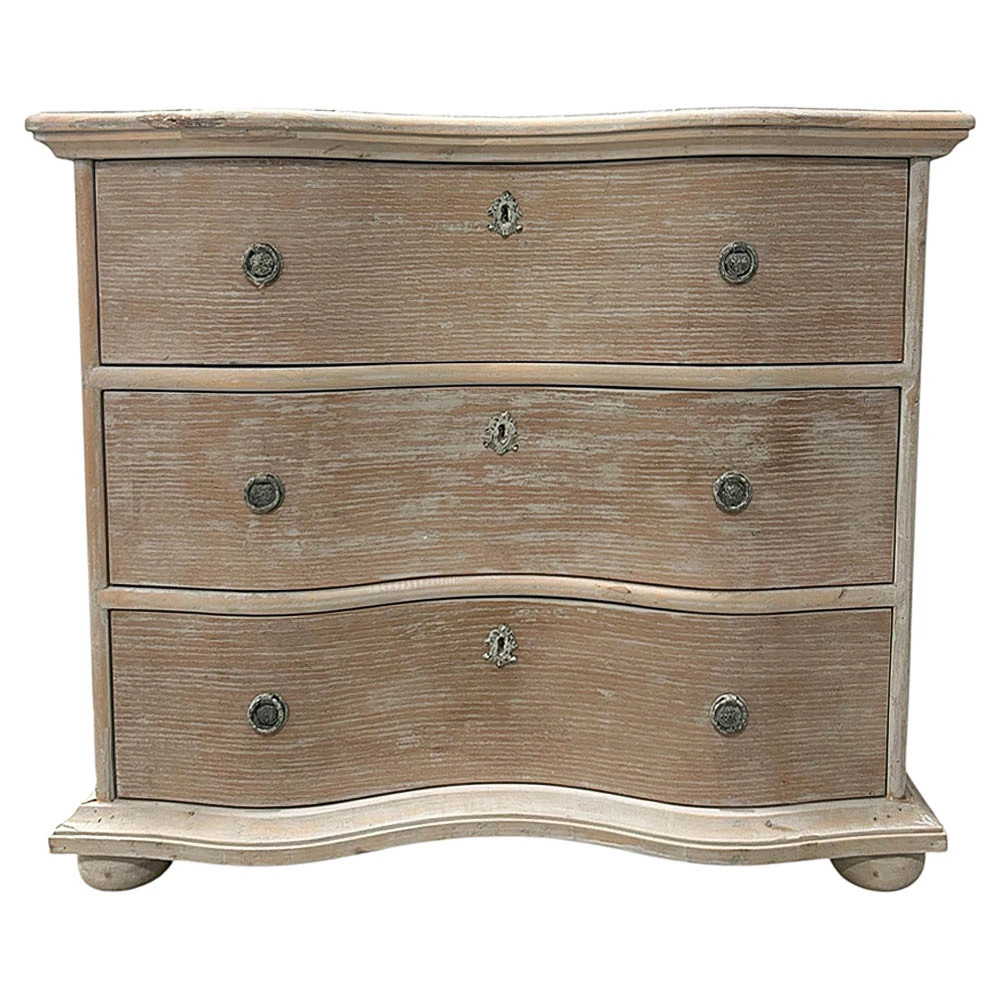 Arom French Country Brown Birch Wood 3 Drawer Bachelor Chest Dresser | Kathy Kuo Home