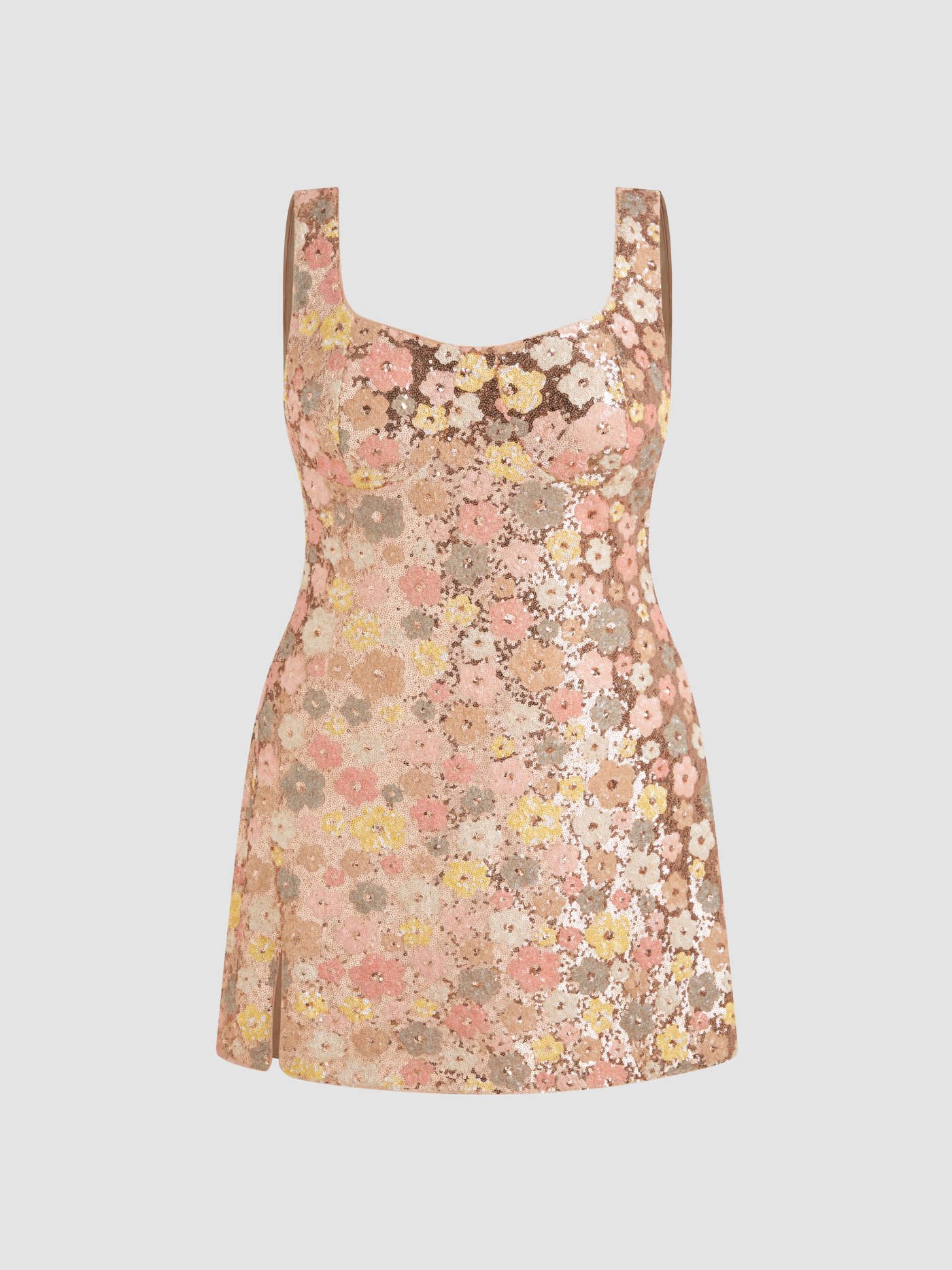 Sequin Scoop Neckline Floral  Split Mini Dress Curve & Plus | Cider
