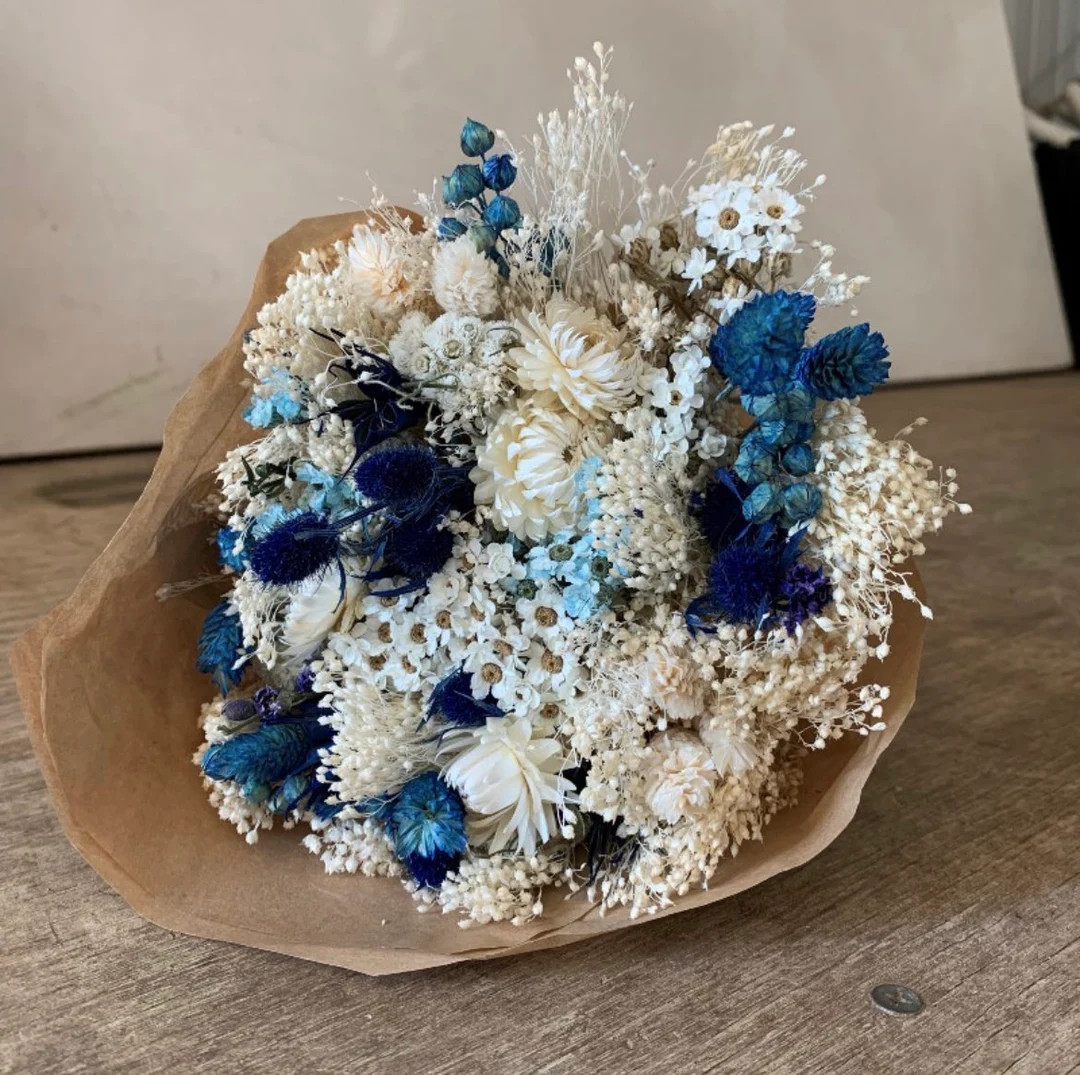 Coastal Dreams. Blue and White Dried Flower Bouquet Arrangement - Summer Wedding - Summer Decor -... | Etsy (US)