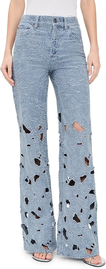 alice + olivia Women's Chic High Rise Embroidered Eyelet Jeans | Amazon (US)