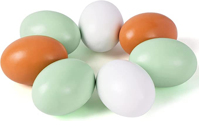 SallyFashion 7 Pcs Wooden Fake Eggs, 3 Colors Wooden Easter Egg Wood Eggs for Crafts Fake Chicken... | Amazon (US)