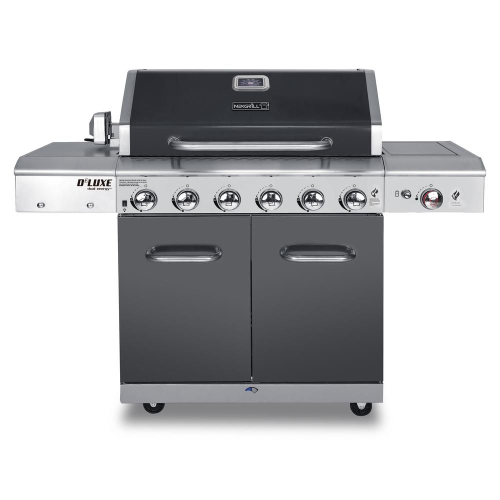 Deluxe 6-Burner Propane Gas Grill in Slate with Ceramic Searing Side Burner | The Home Depot