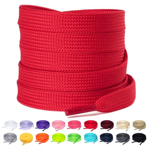 Olukssck 1 Pair Flat Shoe Laces for Sneakers, 2/5" Wide Athletic Shoelaces Red 54 inch(137cm) | Amazon (US)
