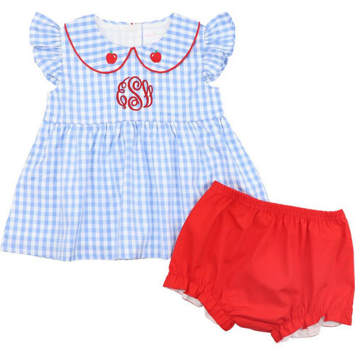 Red And Blue Check Apple Diaper Set | Cecil and Lou