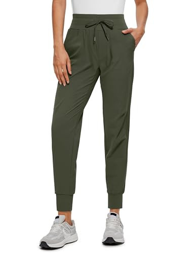 CRZ YOGA Athletic High Waisted Joggers for Women 27.5" - Lightweight Workout Travel Casual Outdoor Hiking Pants with Pockets Olive Green Large | Amazon (US)