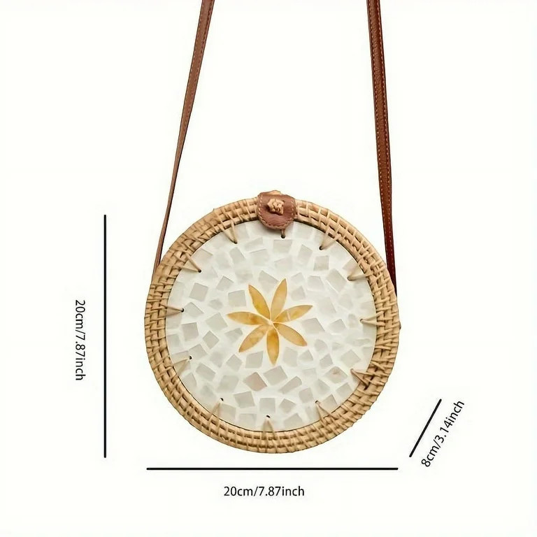 KINGSS   Cork Crossbody Bag with Shell Mosaic Design  Round Bohemian Shoulder Purse for Vacation ... | Walmart (US)