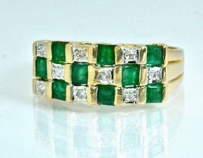 .90ctw Diamond and Emerald Cluster Set Wedding Band Ring 14k Yellow Gold  | eBay | eBay US