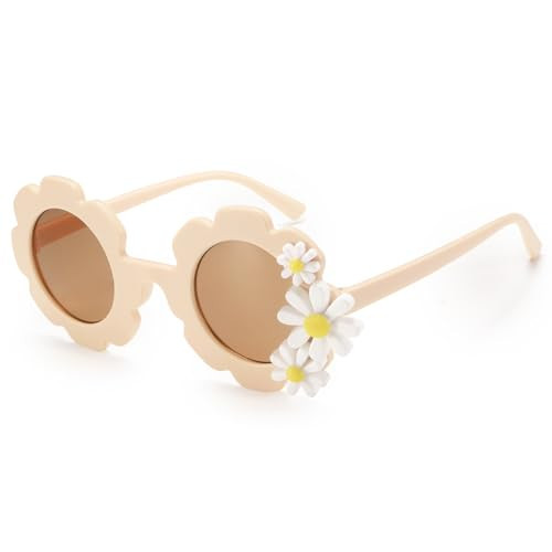 Kids Flower Sunglasses for Girls daisy Round Flower Glasses for Toddler childrens Sun Glasses for Baby Age 2-4 Little Girls Age 10-12 Small Gift rice-white | Amazon (US)