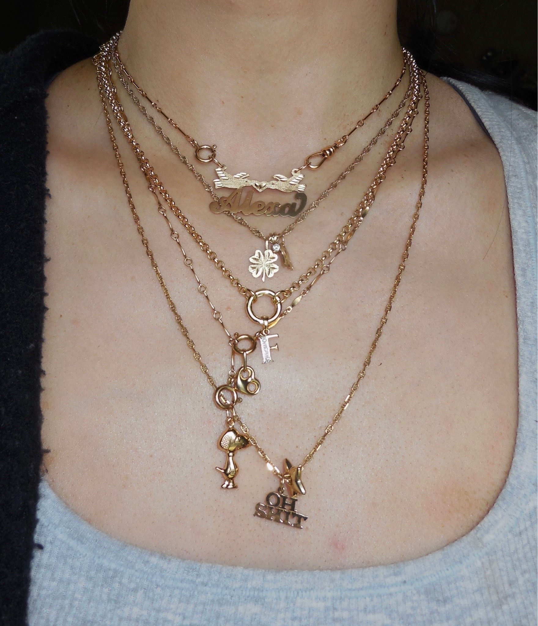 Necklace stack 

14k gold nameplate and “oh shit” charm are from Yeah it’s Jewelry. Lariat from Brave Daughters Jewelry.

#affordablejewelry
#finejewelry
#14kgoldnecklace
#jewelryinspo #necklaces #necklaceinspo
#necklacestack #jewelrystack #etsyjewelry #amazonjewelry
#LTKFindsUnder50
#LTKFindsUnder100
#LTKGiftGuide