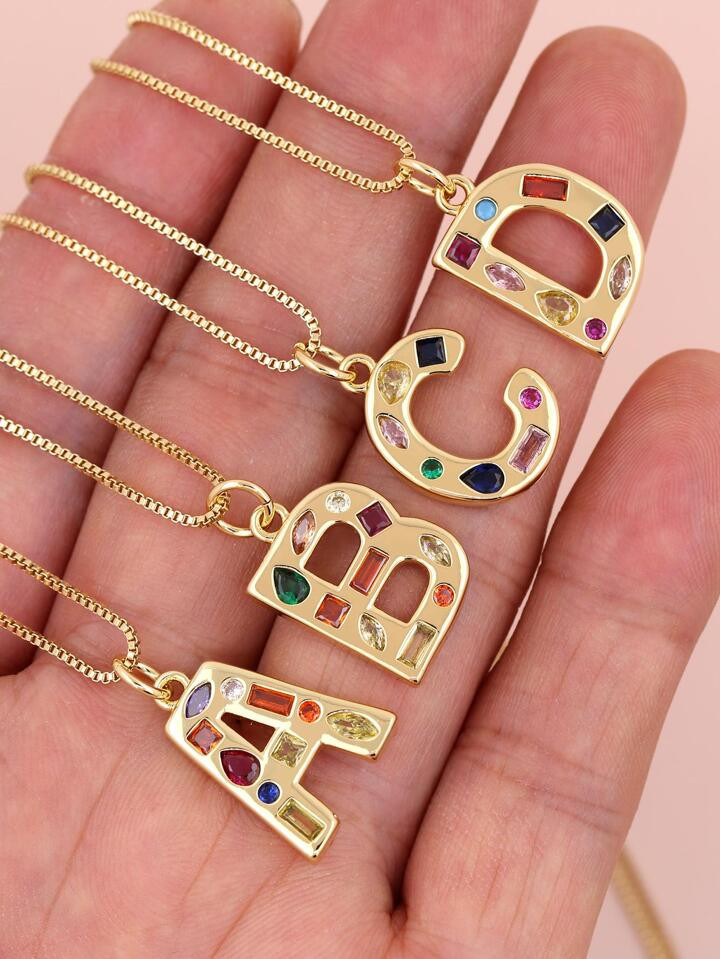 Fashionable Copper Cubic Zirconia Decor Letter Pendant Necklace For Men Women For Daily Decoratio... | SHEIN