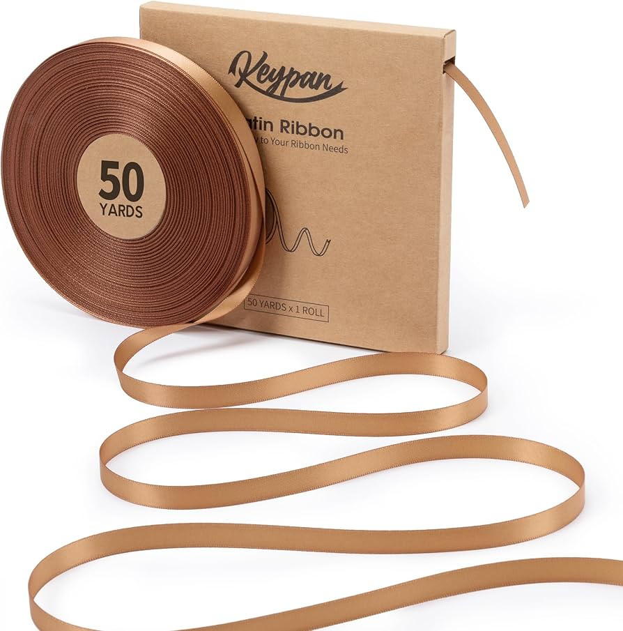 Brown Satin Ribbon 3/8 Inch 50 Yards Double-Faced Thin Ribbons for Gift Wrapping Crafts Flower Bo... | Amazon (US)