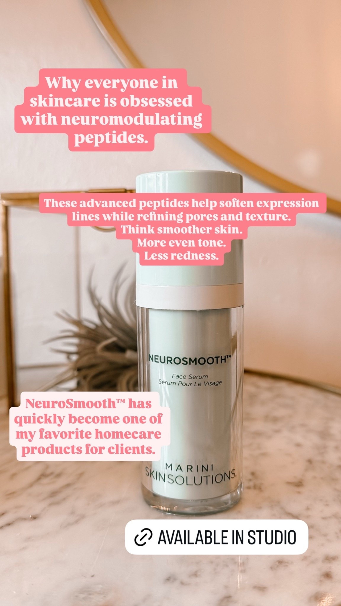 Why everyone in skincare is obsessed with neuromodulating peptides.
 NeuroSmooth™ has quickly become one of my favorite homecare products for clients. These advanced peptides help soften expression lines while refining pores and texture.
Think smoother skin.
More even tone.
Less redness.