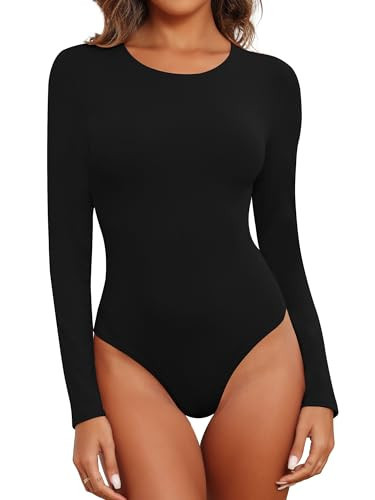 BALENNZ Black Bodysuit Women Long Sleeve Black Bodysuit Crew Neck Womens Black Body Suit Spring 1AS | Amazon (US)