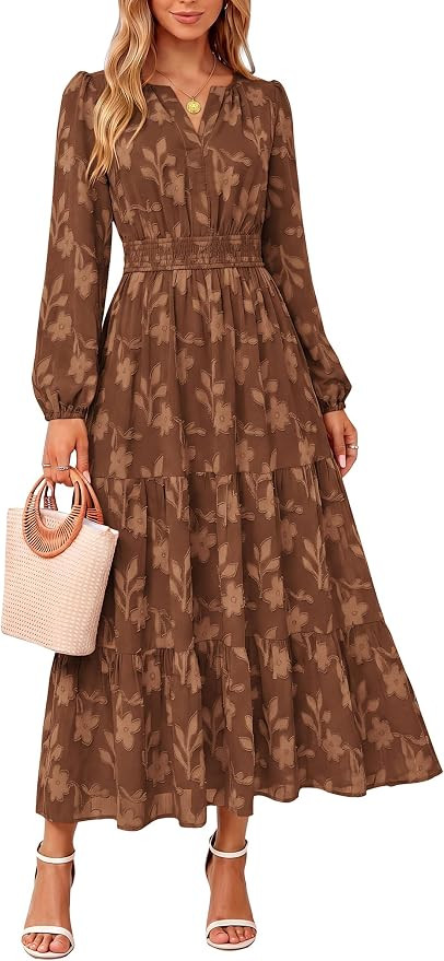 Kate Kasin Womens Long Sleeve Maxi Fall Wedding Guest Dresses with Pockets | Casual V Neck Elasti... | Amazon (US)