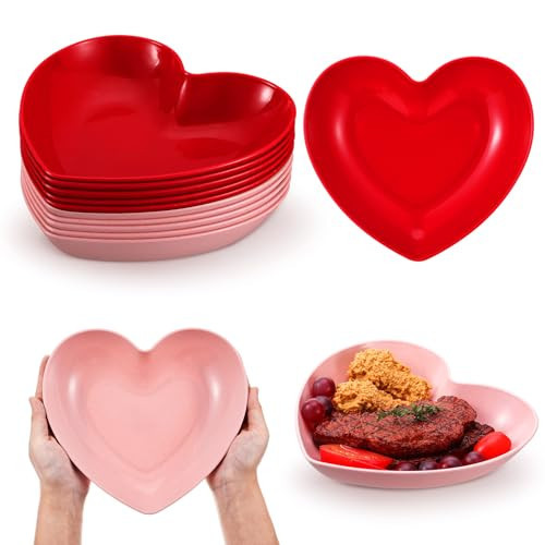Reallnaive 10 Pcs 8.5 Inch Heart Plates Valentine's Day Plates Plastic Heart Shaped Bowls Dessert Appetizer Salad Bowls for Valentine's Day Party Supplies | Amazon (US)