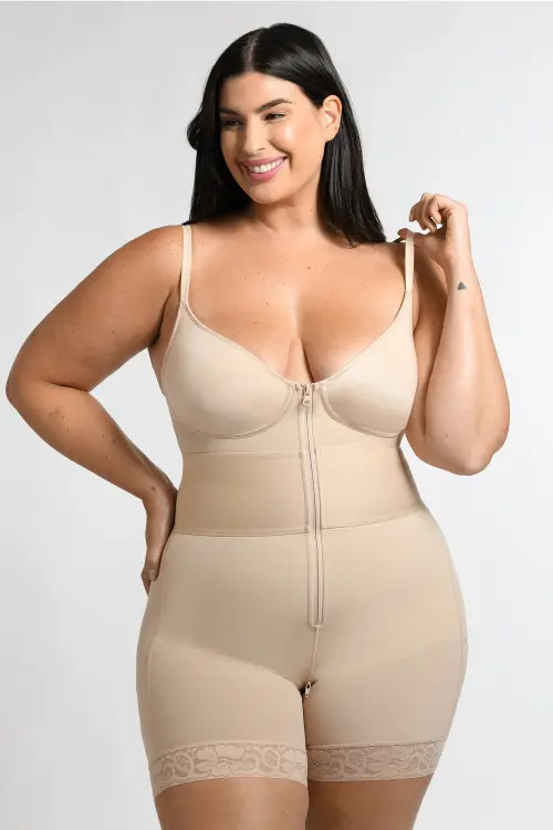 Shapellx AirSlim ElasticFuse Waistband Shaping Bodysuit in Buttercream at Nordstrom, Size Large | Nordstrom