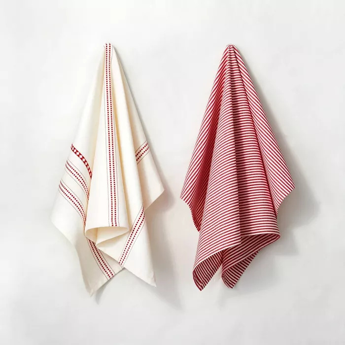 2pk Holiday Stripe and Pattern Kitchen Towel Set Red - Hearth & Hand™ with Magnolia | Target