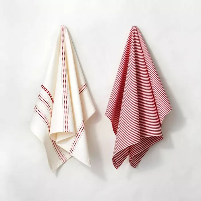 2pk Holiday Stripe and Pattern Kitchen Towel Set Red - Hearth & Hand™ with Magnolia | Target