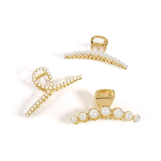 Gold Pearl Hair Clips For Women Girls,Big Claw Clips For Hair,Claw Clips For Thick Hair Jumbo Cla... | Amazon (US)